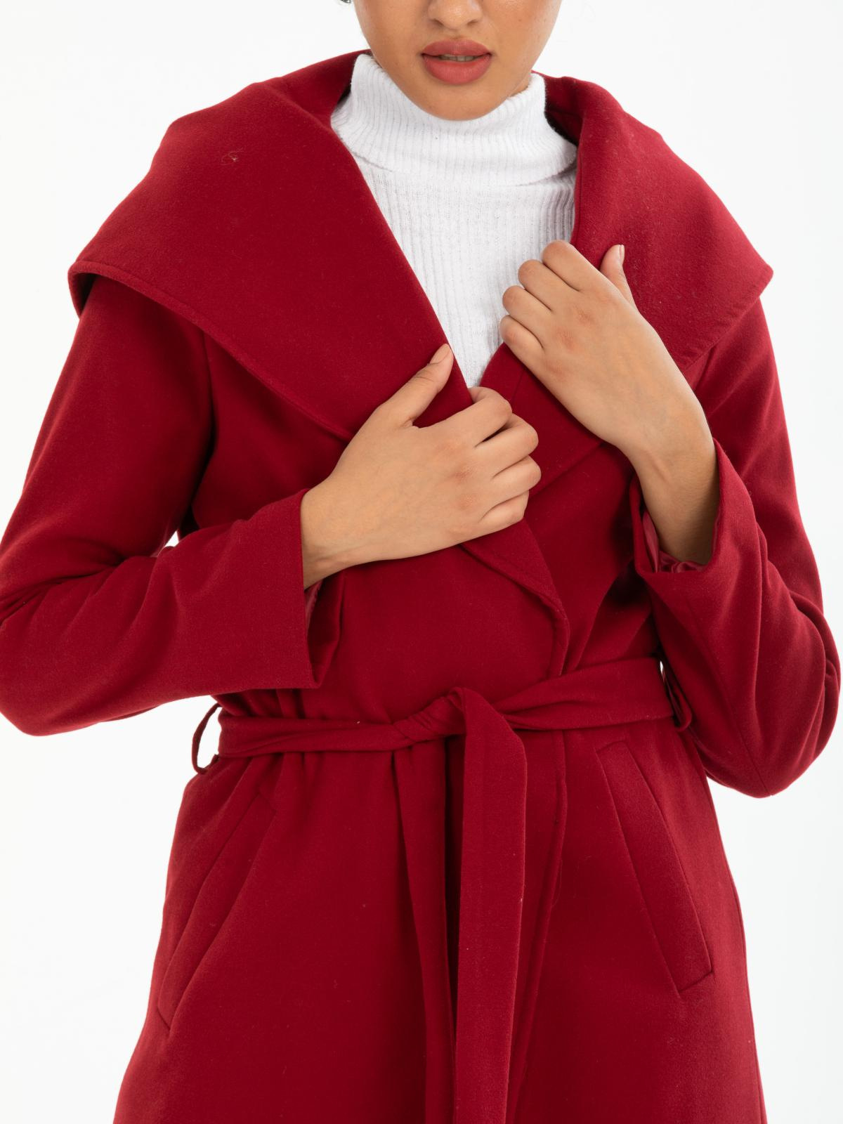 Women hooded coat with belt wholesale Burgundy color 670500