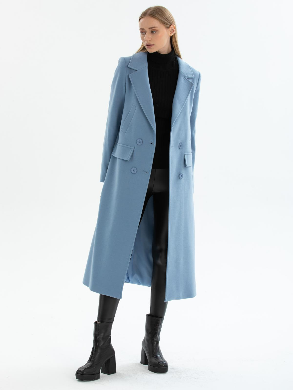 Women hooded coat with belt wholesale Light İndigo color 670503
