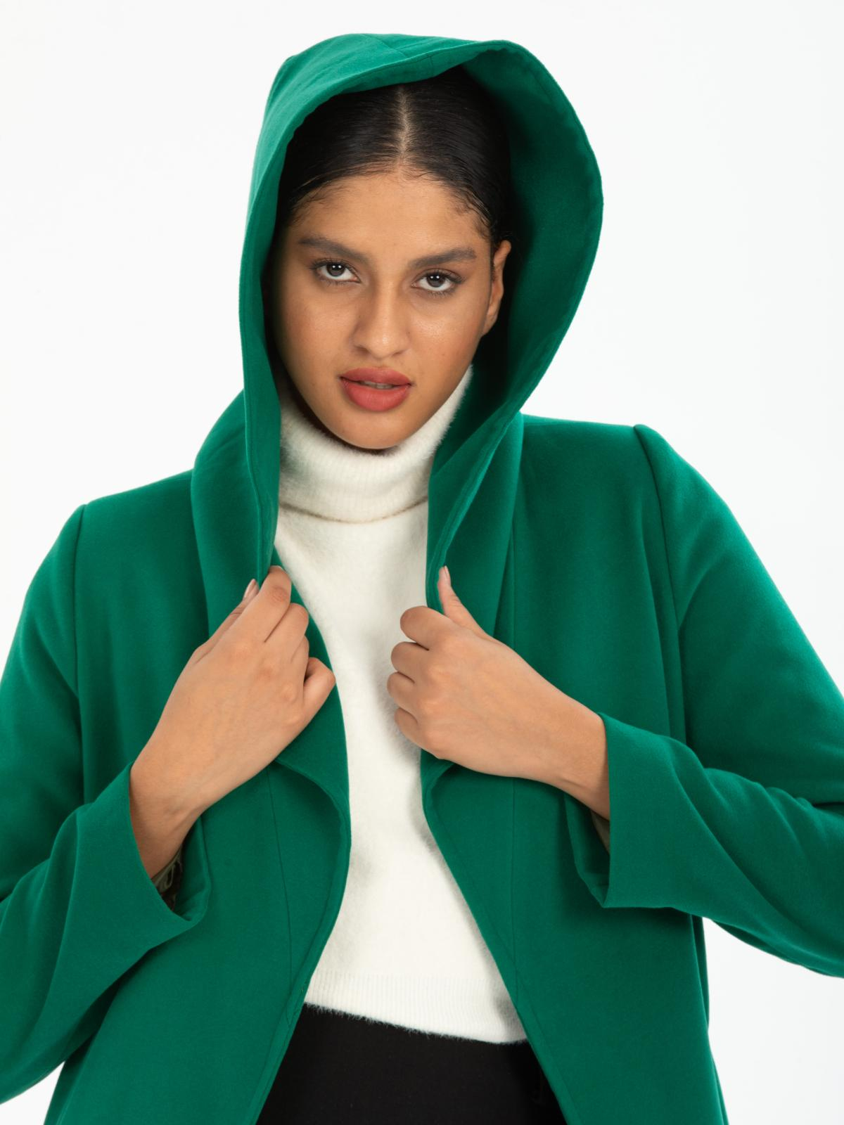 Women hooded coat with belt wholesale Green color 670499