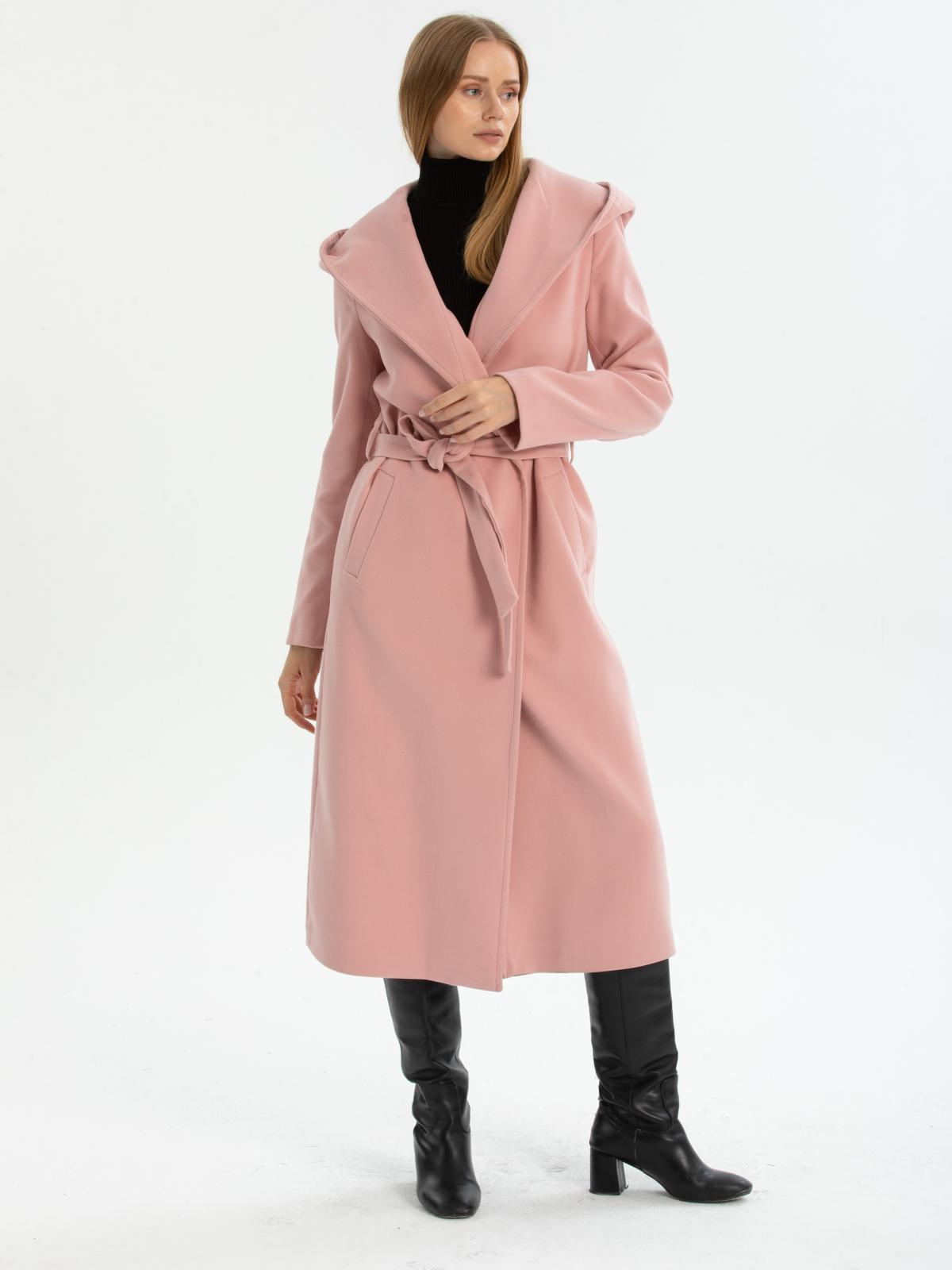 Women hooded coat with belt wholesale Pink color 670501