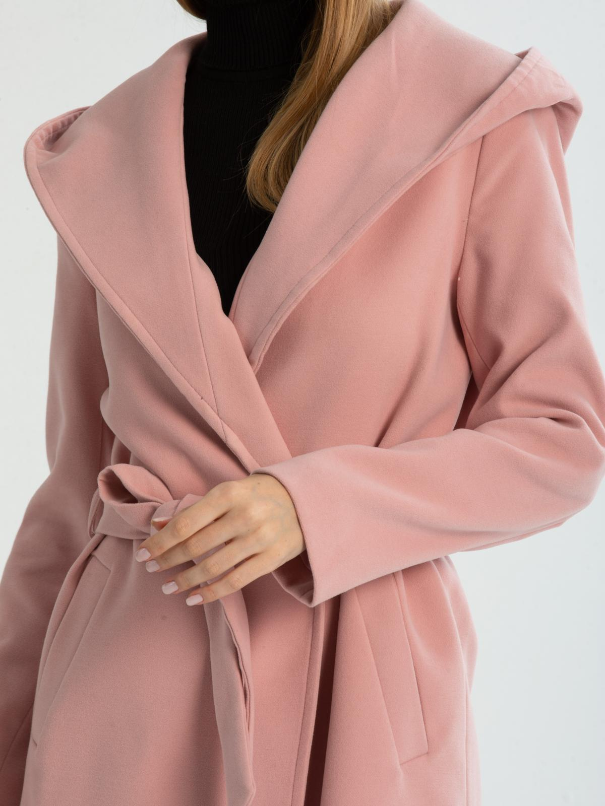 Women hooded coat with belt wholesale Pink color 670501