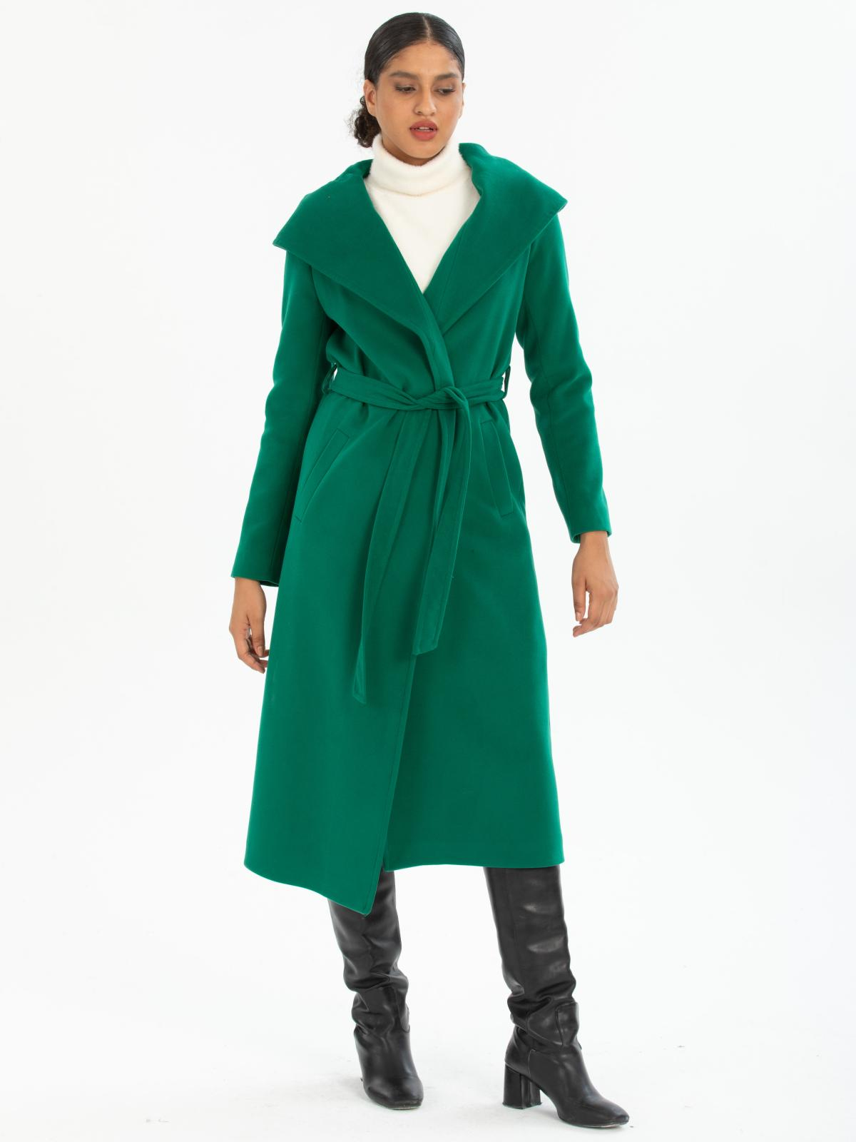 Women hooded coat with belt wholesale Green color 670499