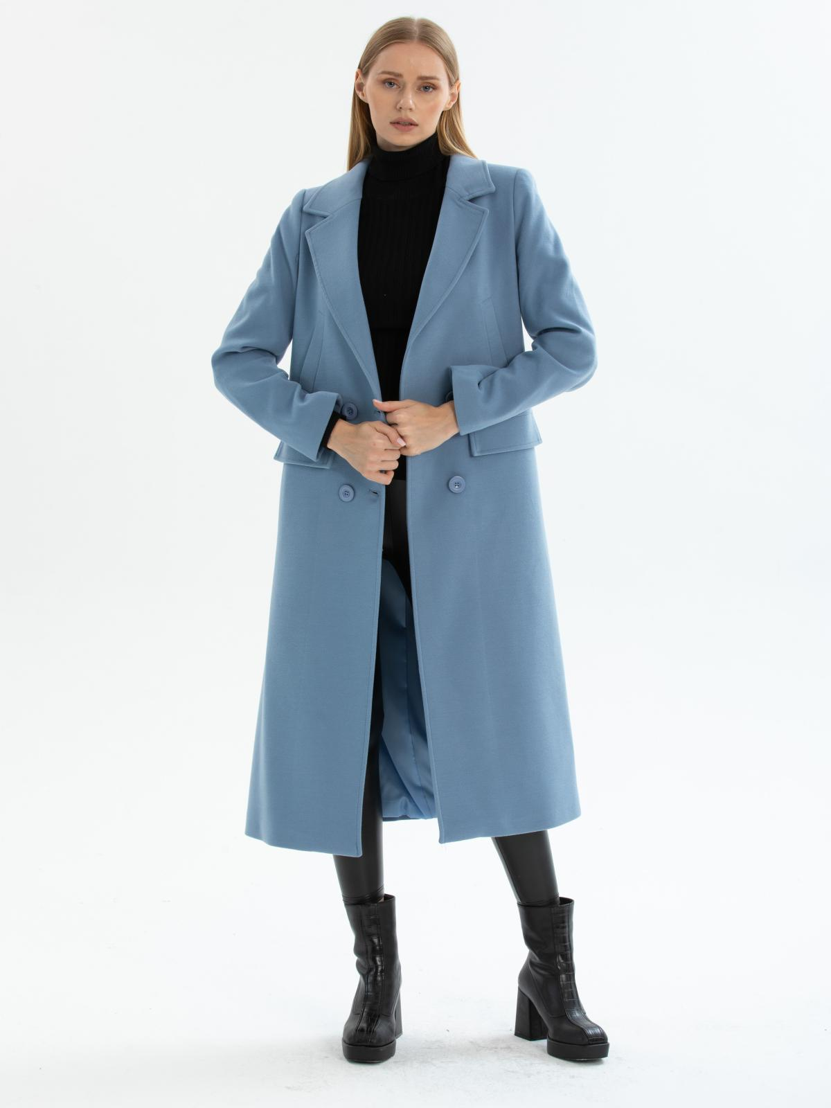 Women hooded coat with belt wholesale Light İndigo color 670503