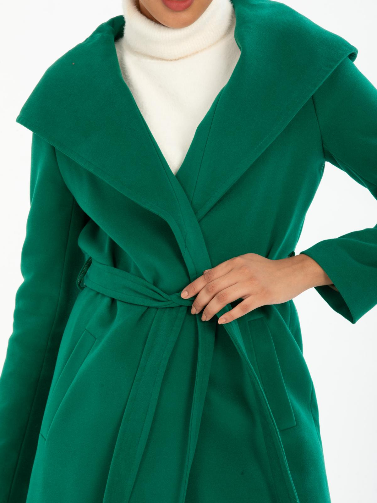 Women hooded coat with belt wholesale Green color 670499