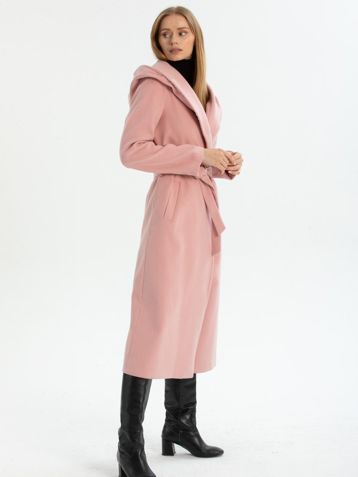 Women hooded coat with belt wholesale Pink color 670501