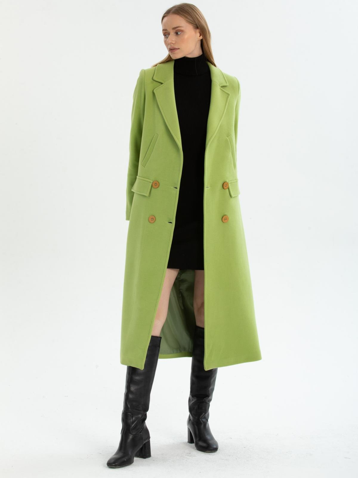 Women hooded coat with belt wholesale Pistachio color 670502