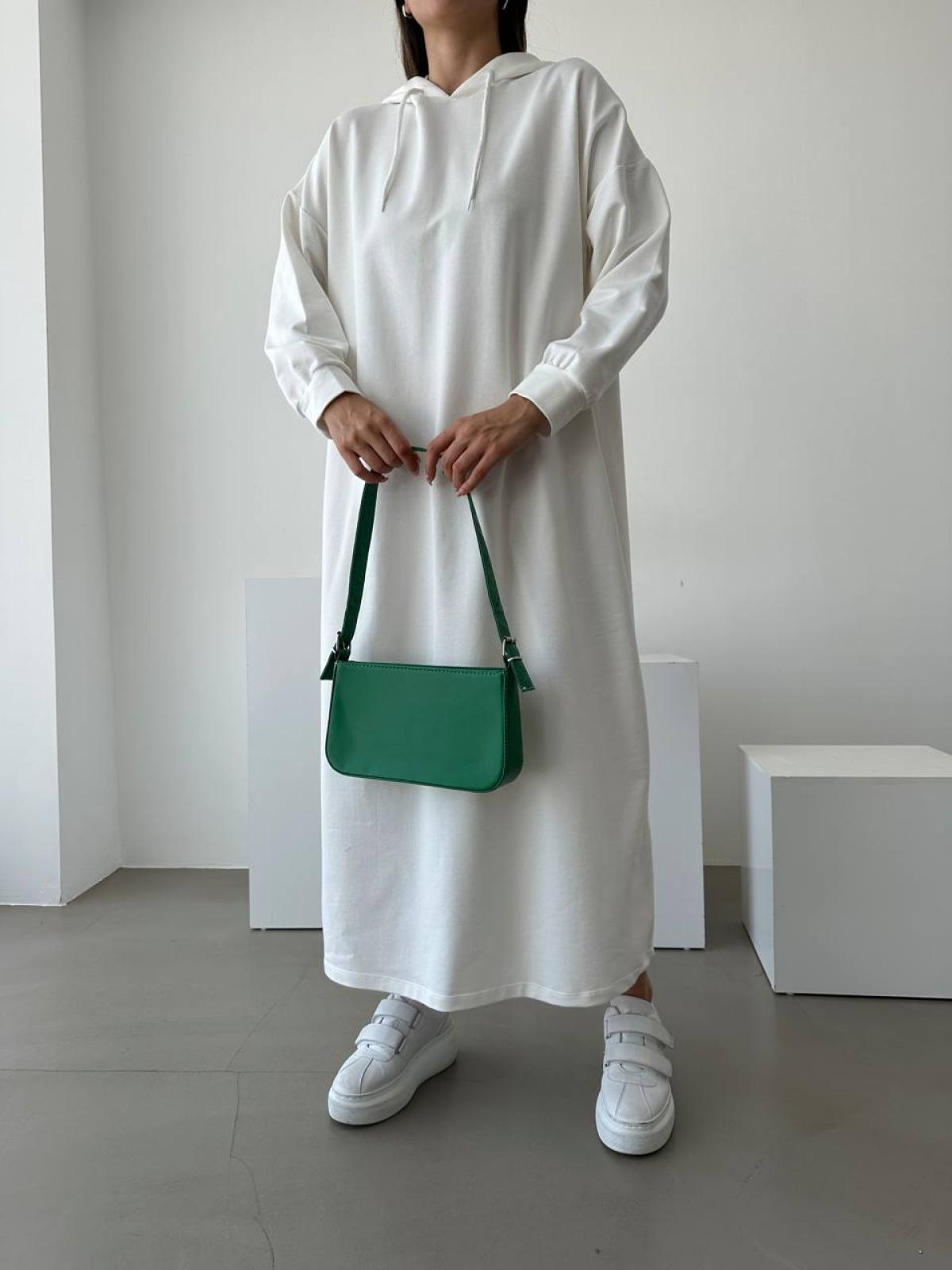 Women hooded long-sleeve midi dress wholesale White color