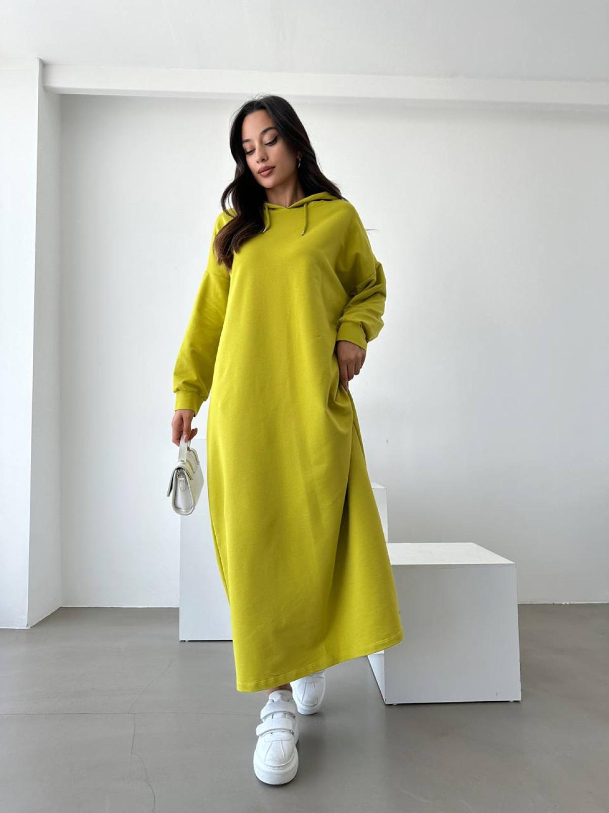 Women hooded long-sleeve midi dress wholesale Yellow color