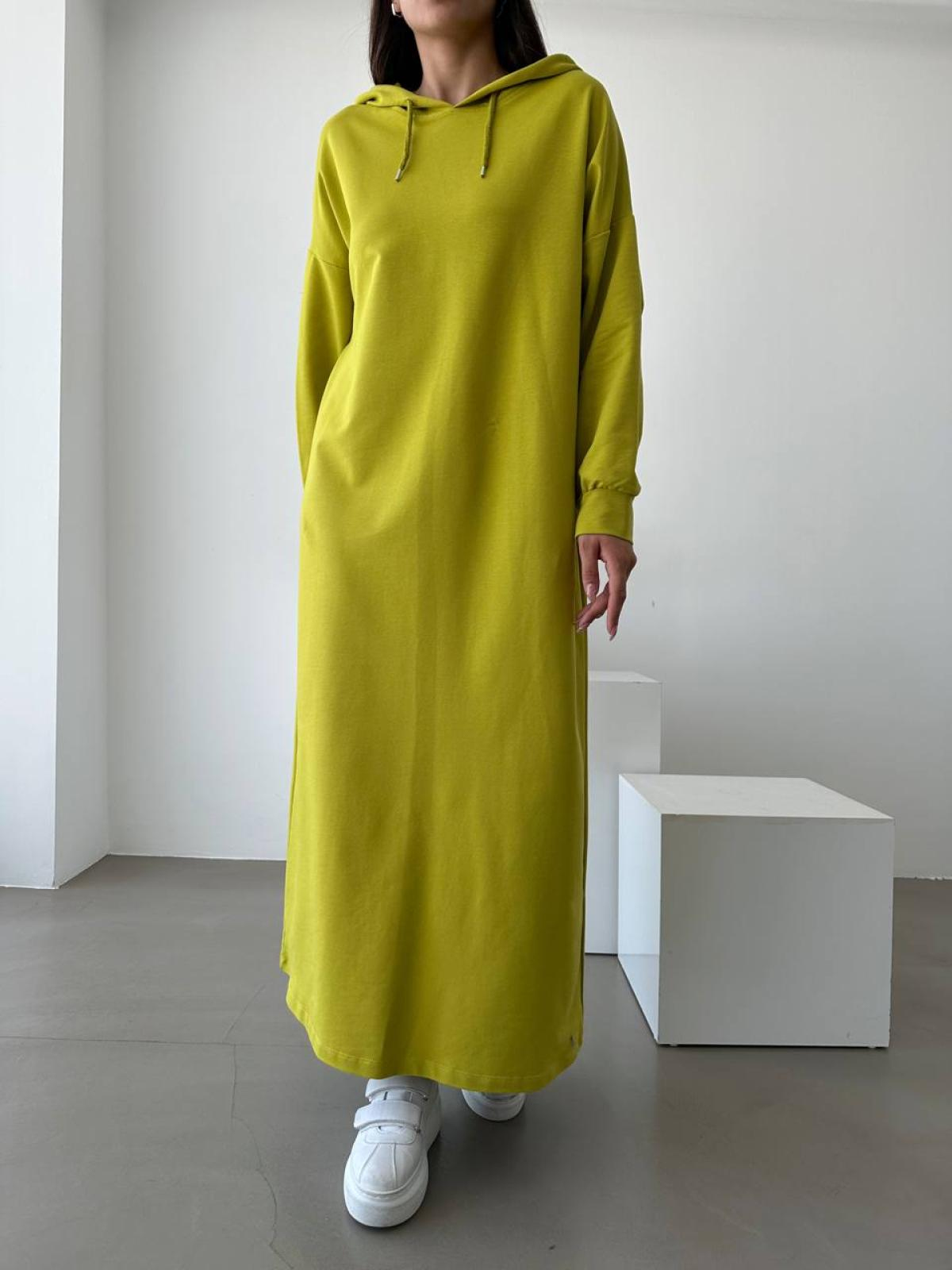 Women hooded long-sleeve midi dress wholesale Yellow color