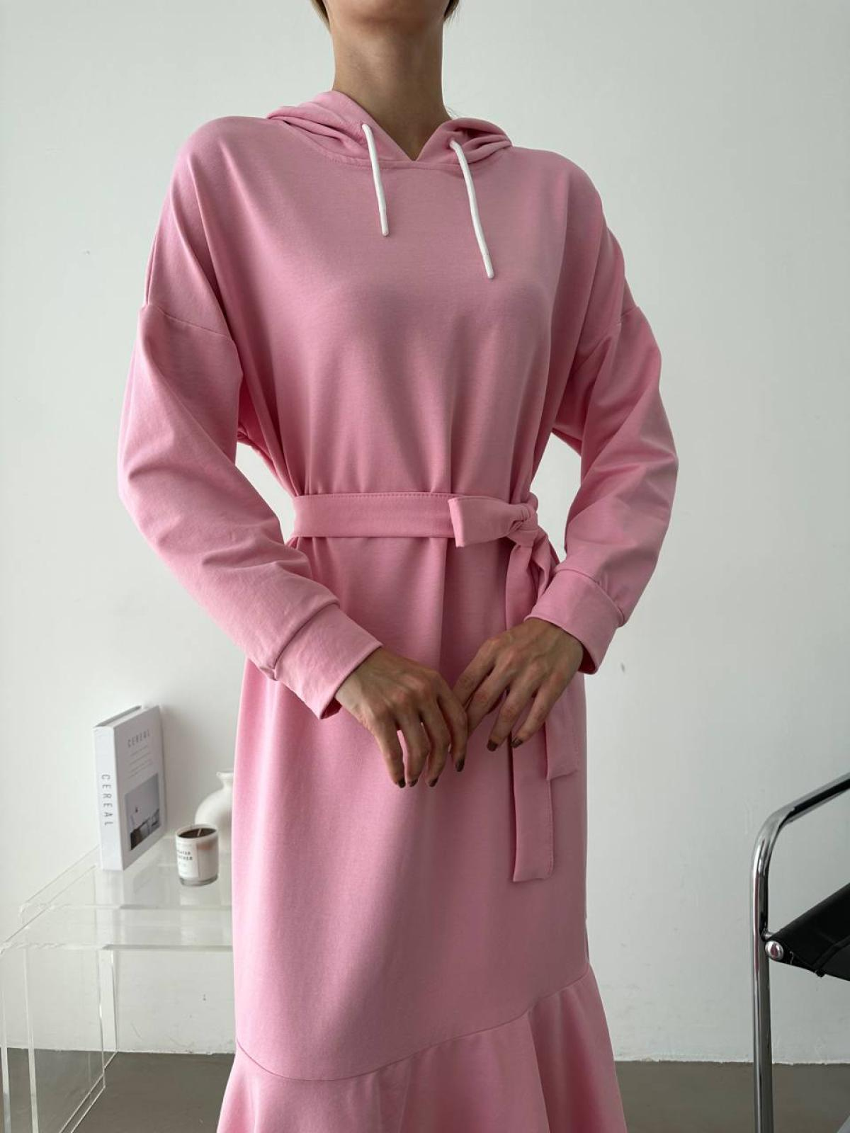 Women hooded midi dress with belt wholesale Pink color