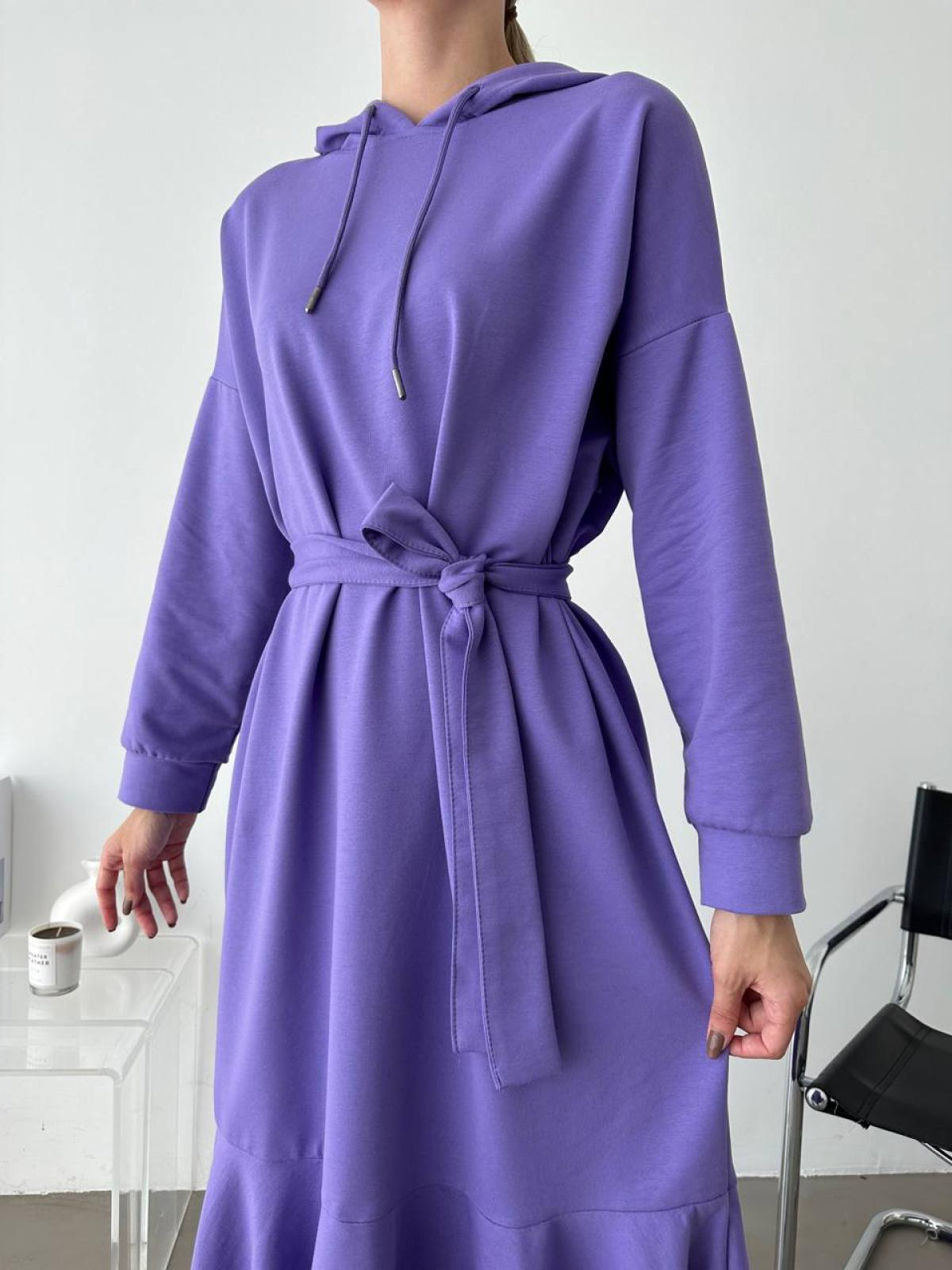 Women hooded midi dress with belt wholesale Purple color