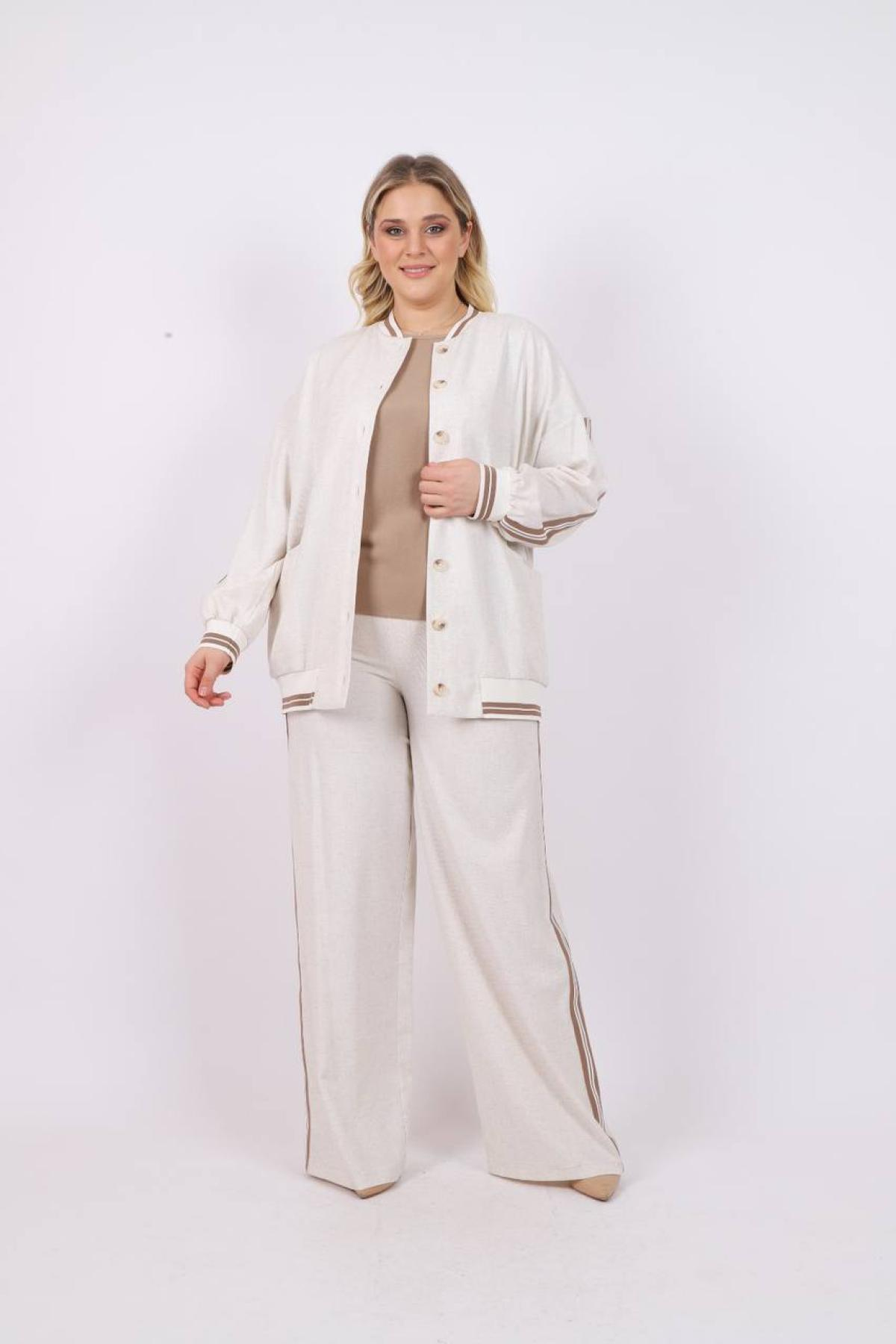 Women jacket, t-shirt and pants set Plus size wholesale White color 685787