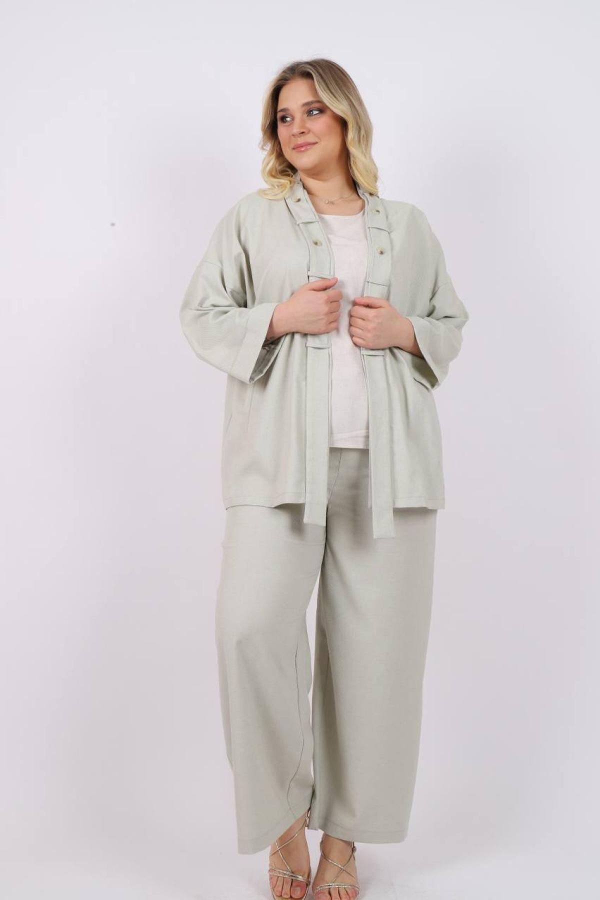 Women jacket, t-shirt and pants set Plus size wholesale Pastel Mint color 685751