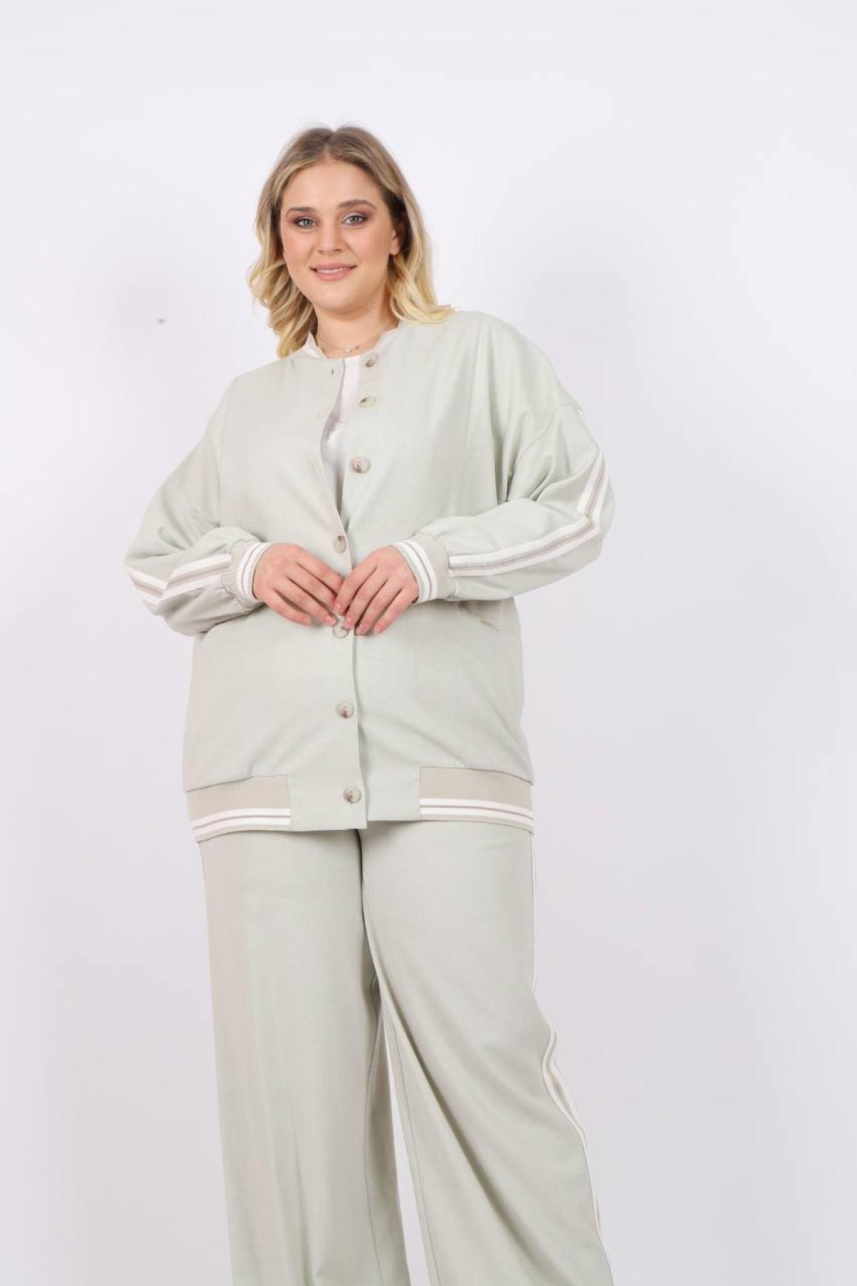 Women jacket, t-shirt and pants set Plus size wholesale Pastel Mint color 685786