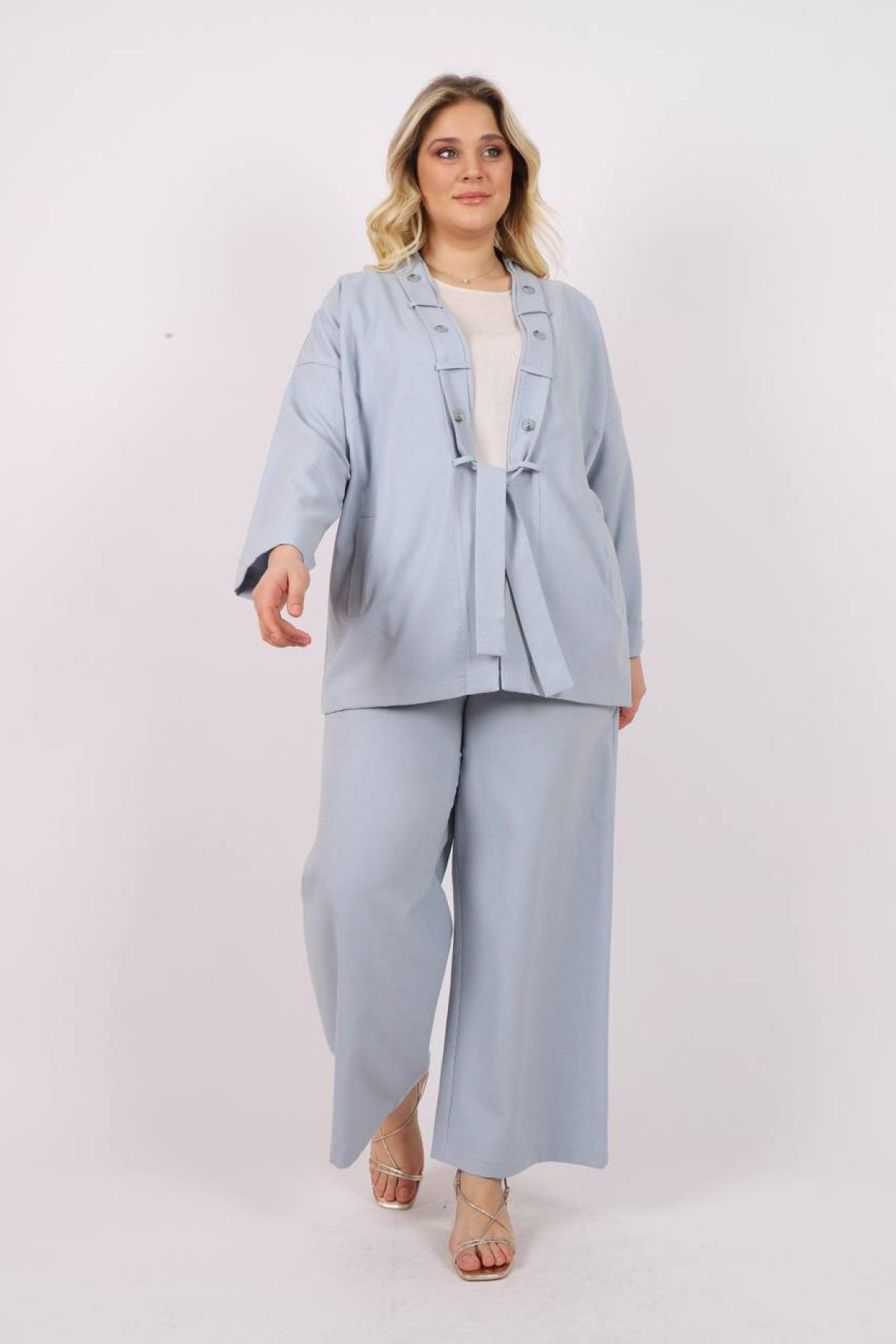 Women jacket, t-shirt and pants set Plus size wholesale Light Blue color 685753