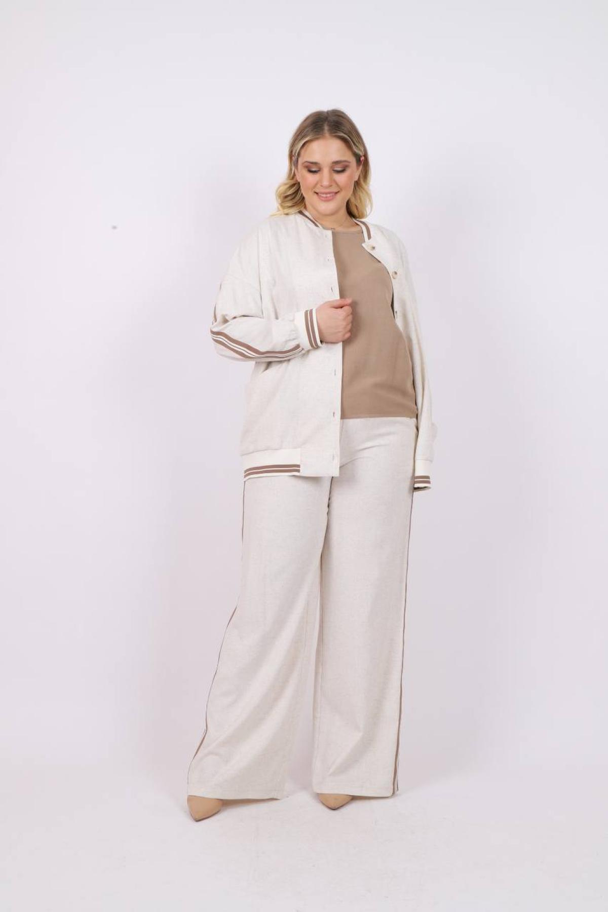 Women jacket, t-shirt and pants set Plus size wholesale White color 685787