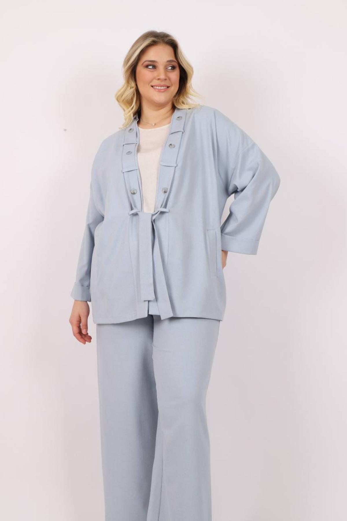 Women jacket, t-shirt and pants set Plus size wholesale Light Blue color 685753