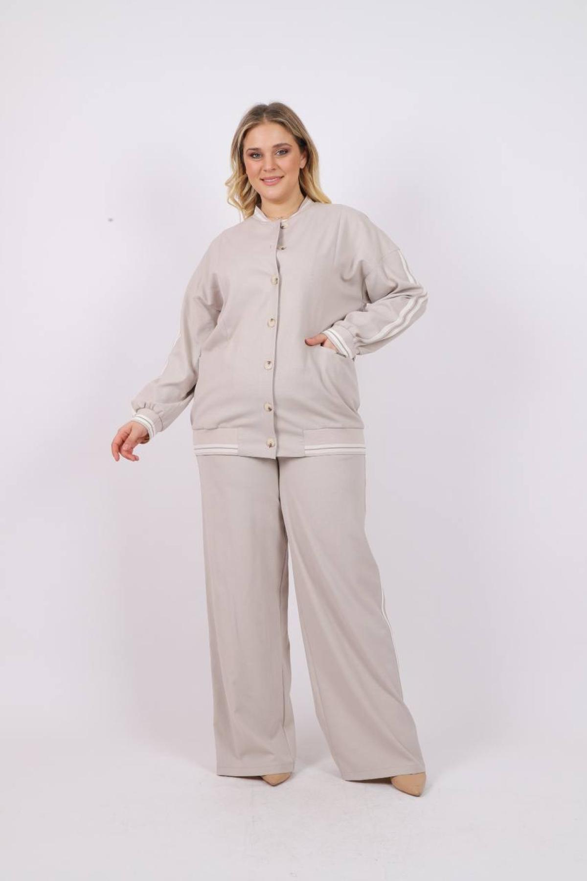 Women jacket, t-shirt and pants set Plus size wholesale Stone color 685788