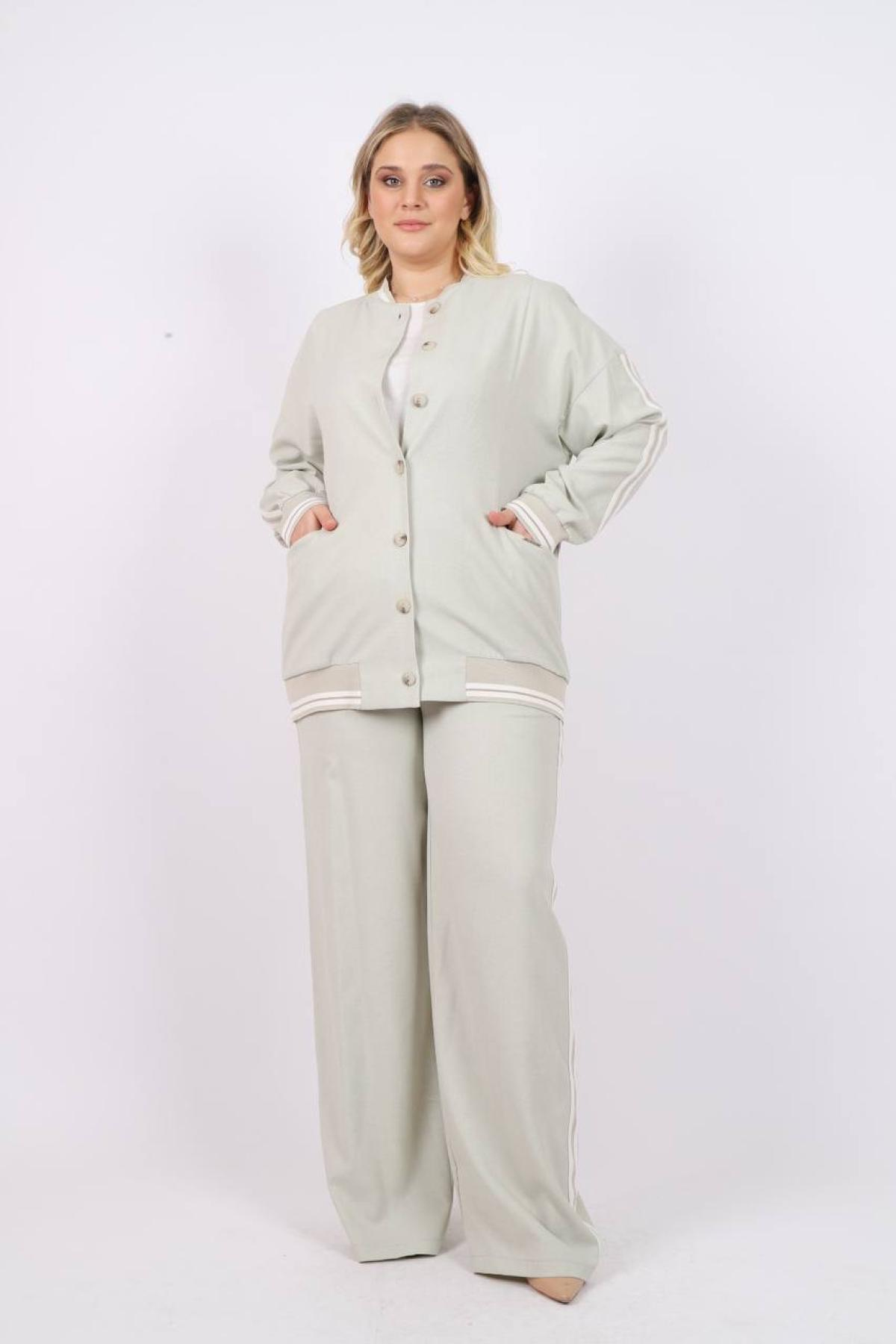 Women jacket, t-shirt and pants set Plus size wholesale Pastel Mint color 685786