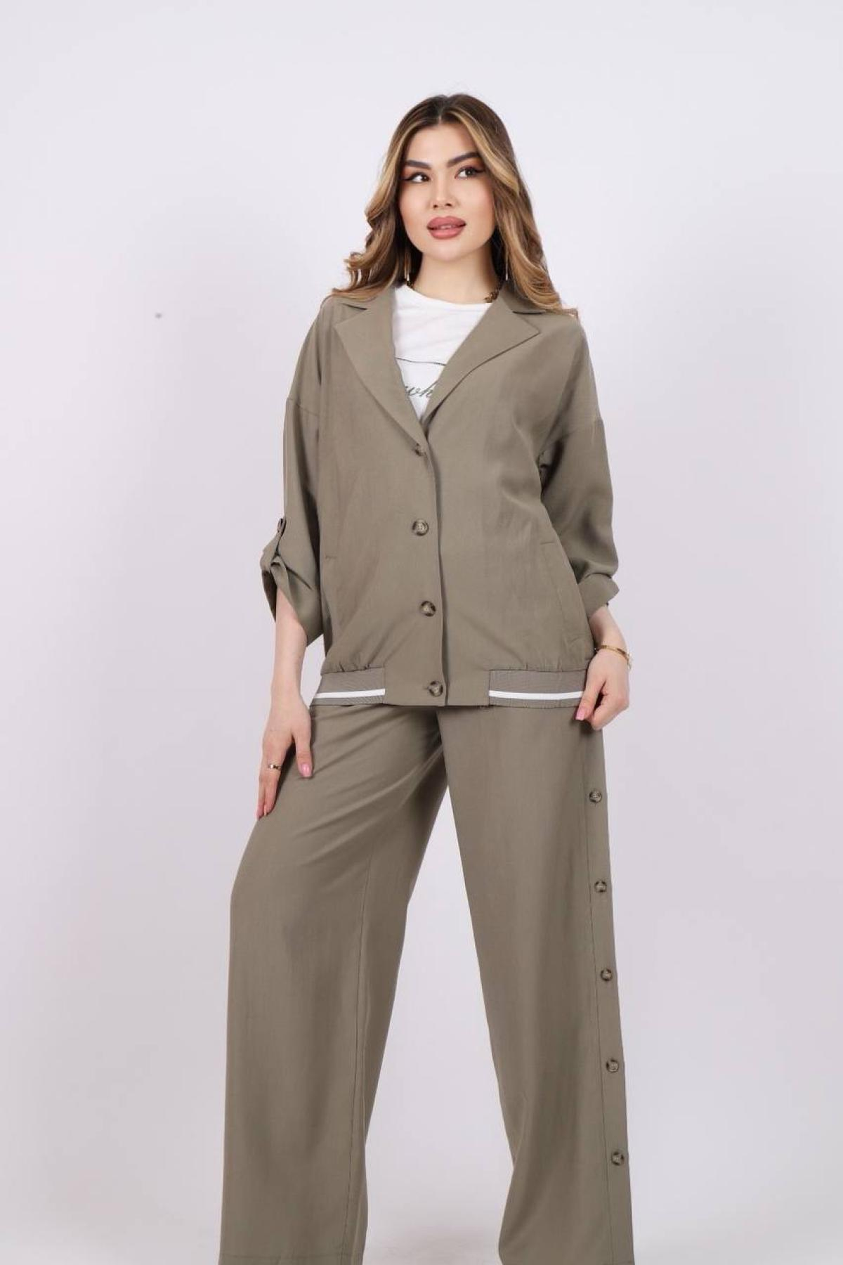 Women jacket, t-shirt and pants set wholesale Gray color 685748