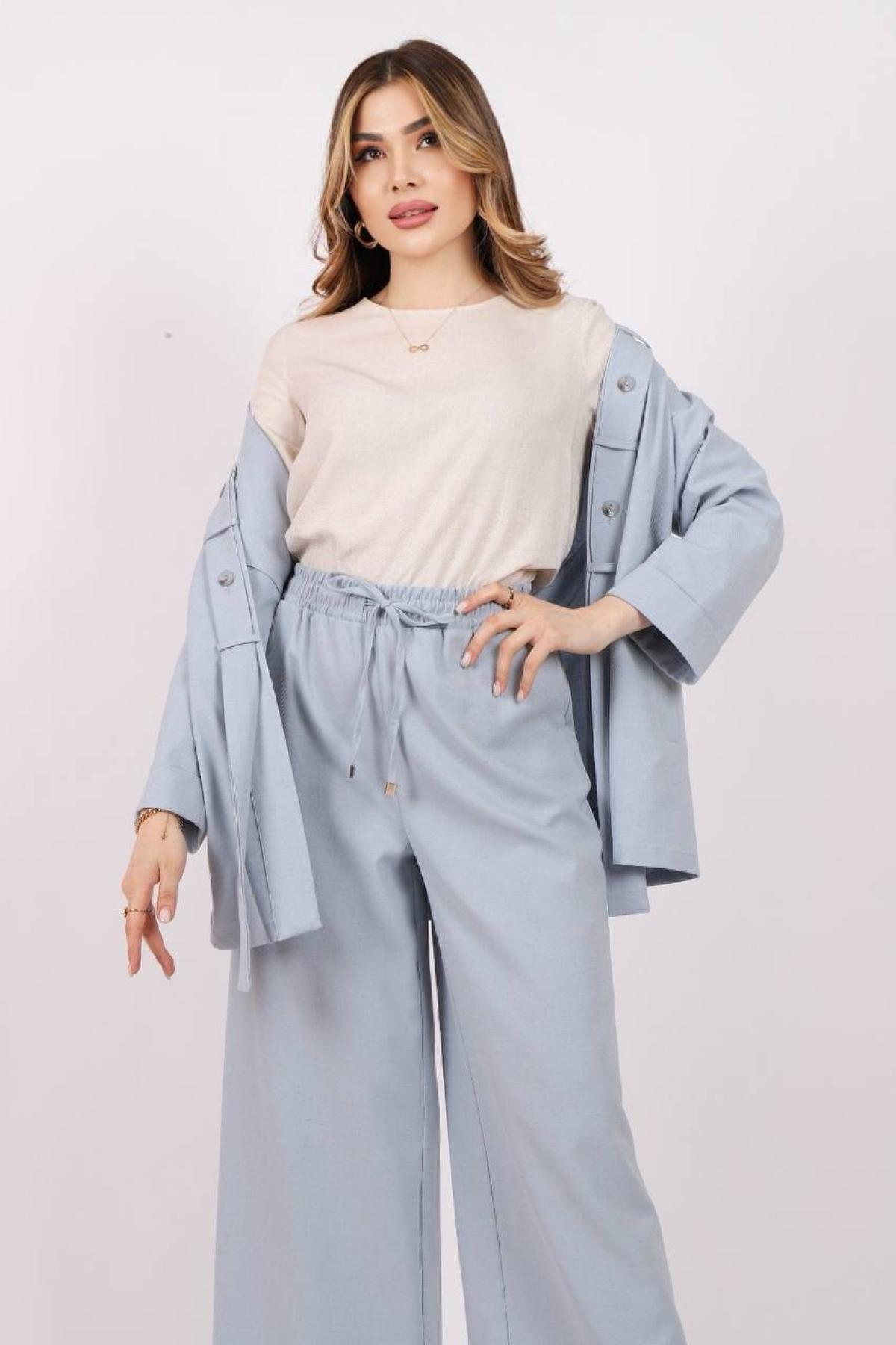 Women jacket, t-shirt and pants set wholesale Light Blue color 685755