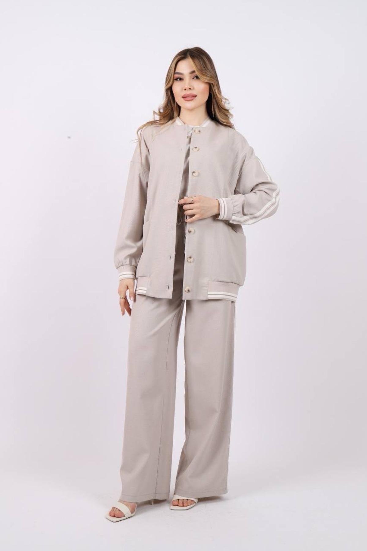 Women jacket, t-shirt and pants set wholesale Stone color 685792