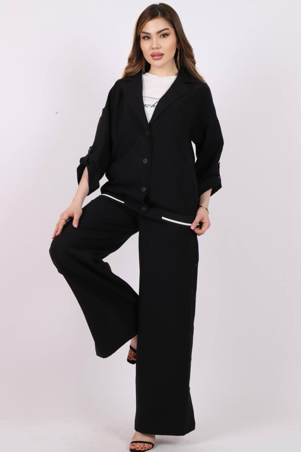 Women jacket, t-shirt and pants set wholesale Black color 685746