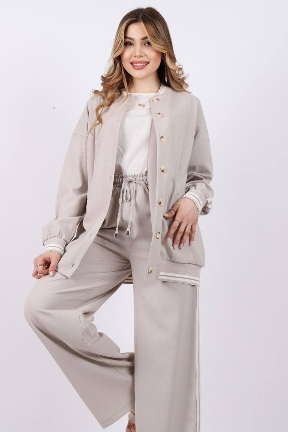 Women jacket, t-shirt and pants set wholesale Stone color 685792