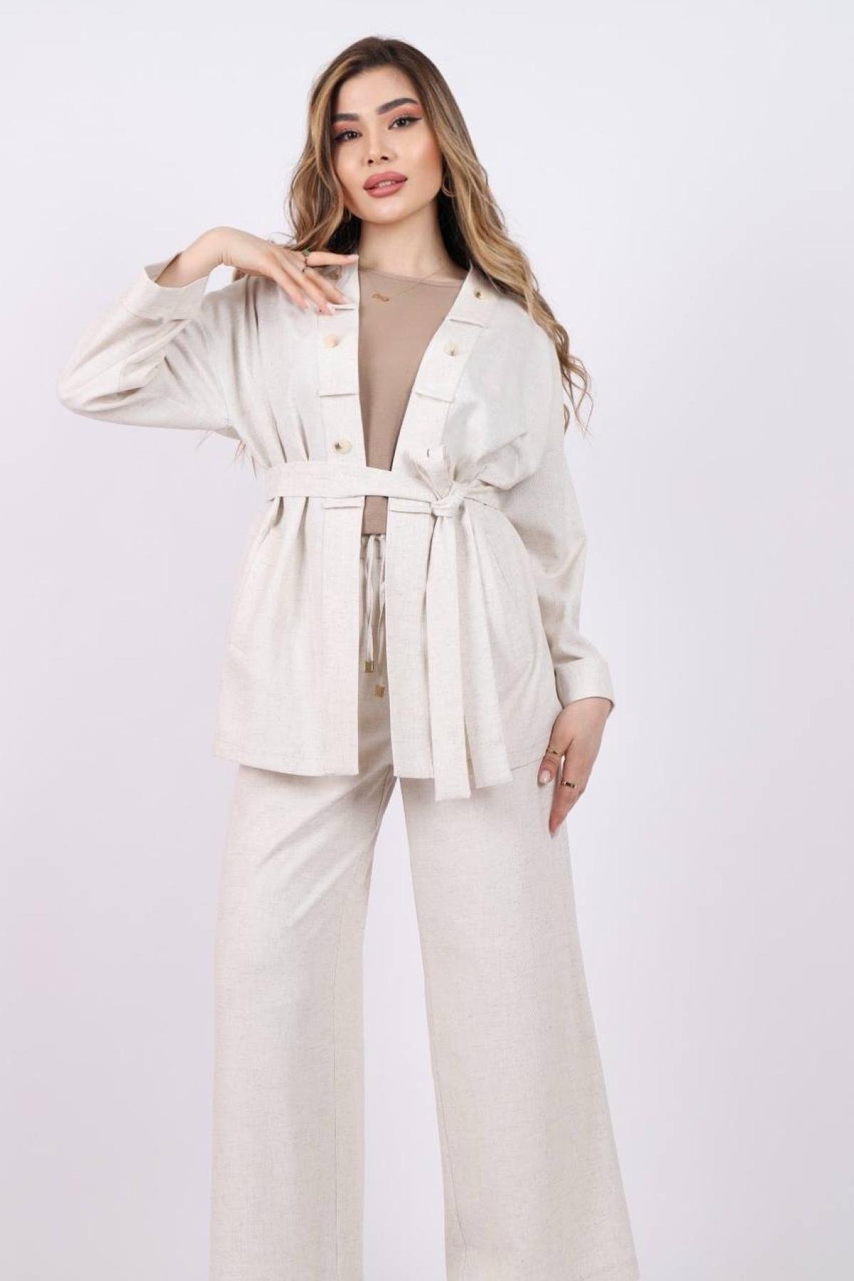 Women jacket, t-shirt and pants set wholesale White color 685754
