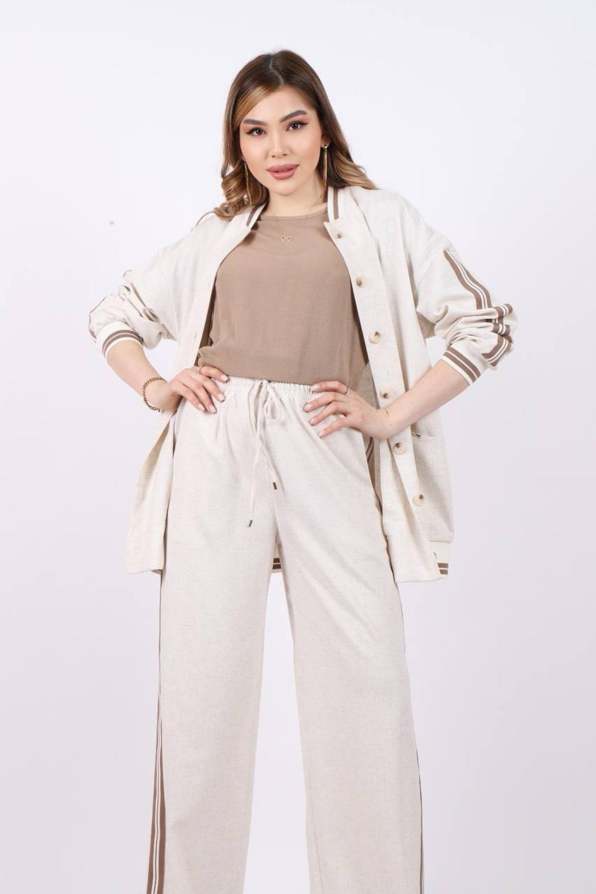 Women jacket, t-shirt and pants set wholesale White color 685791