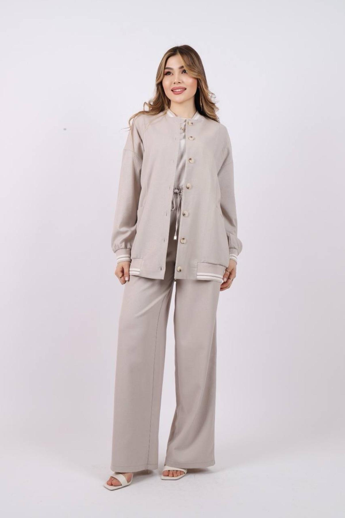 Women jacket, t-shirt and pants set wholesale Stone color 685792