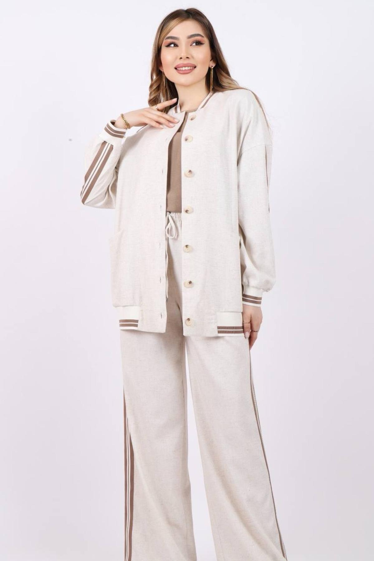 Women jacket, t-shirt and pants set wholesale White color 685791