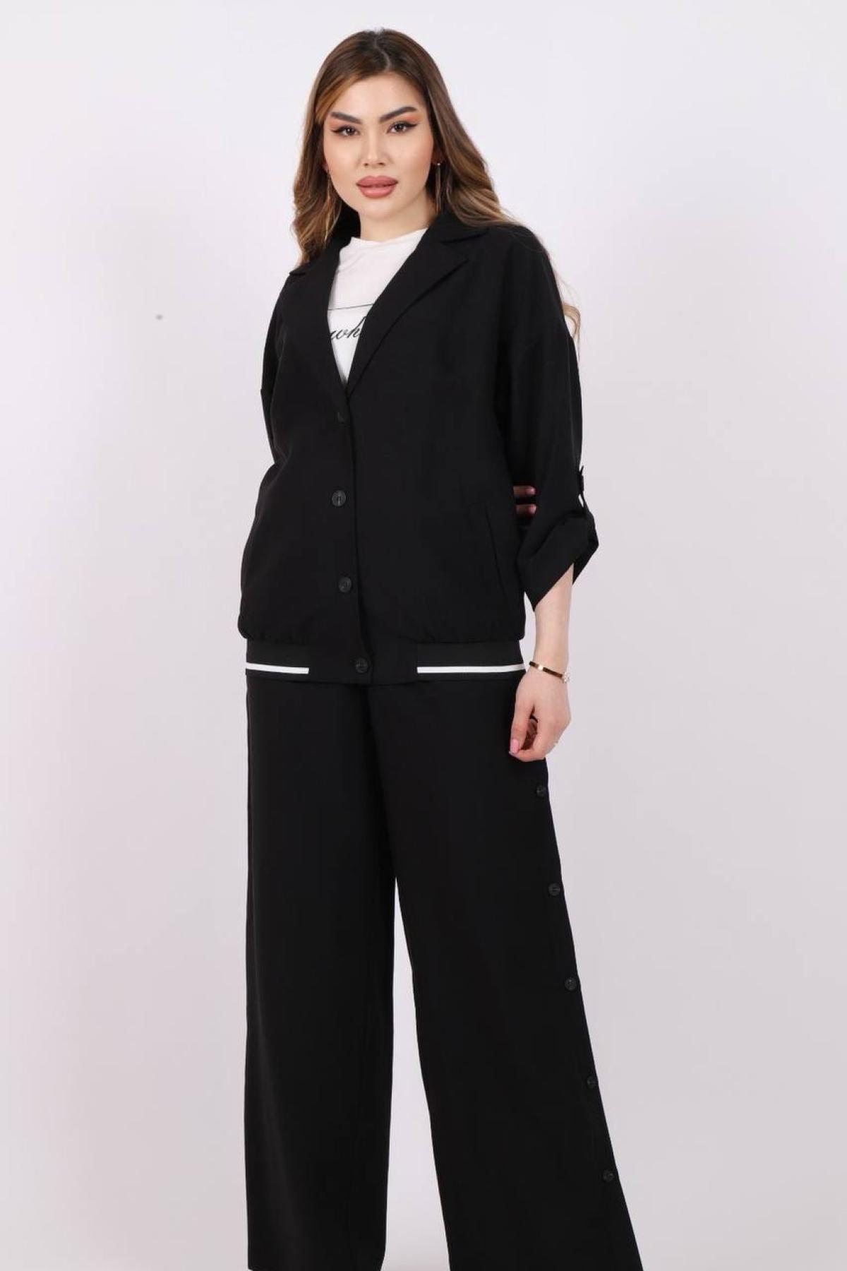 Women jacket, t-shirt and pants set wholesale Black color 685746