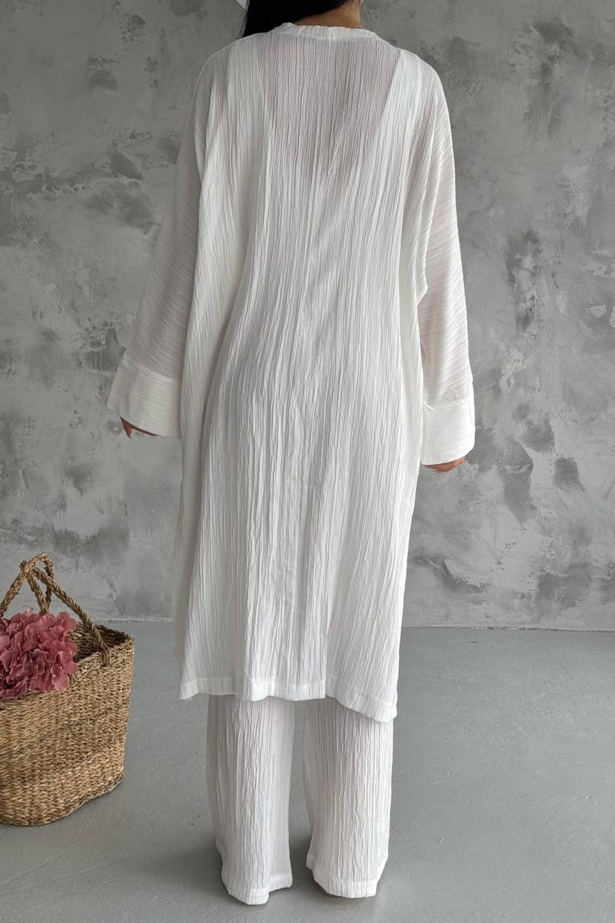 Women kimono and pants set wholesale White color 693866