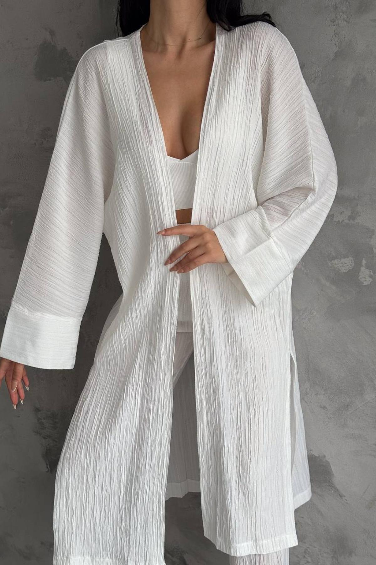 Women kimono and pants set wholesale White color 693866