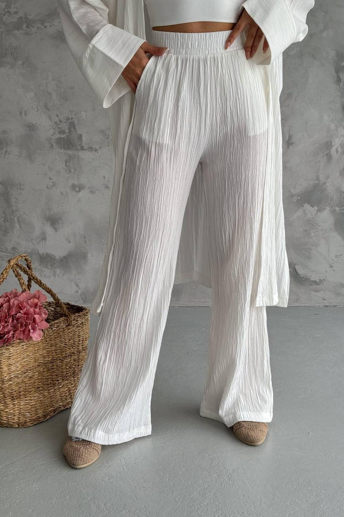 Women kimono and pants set wholesale White color 693866