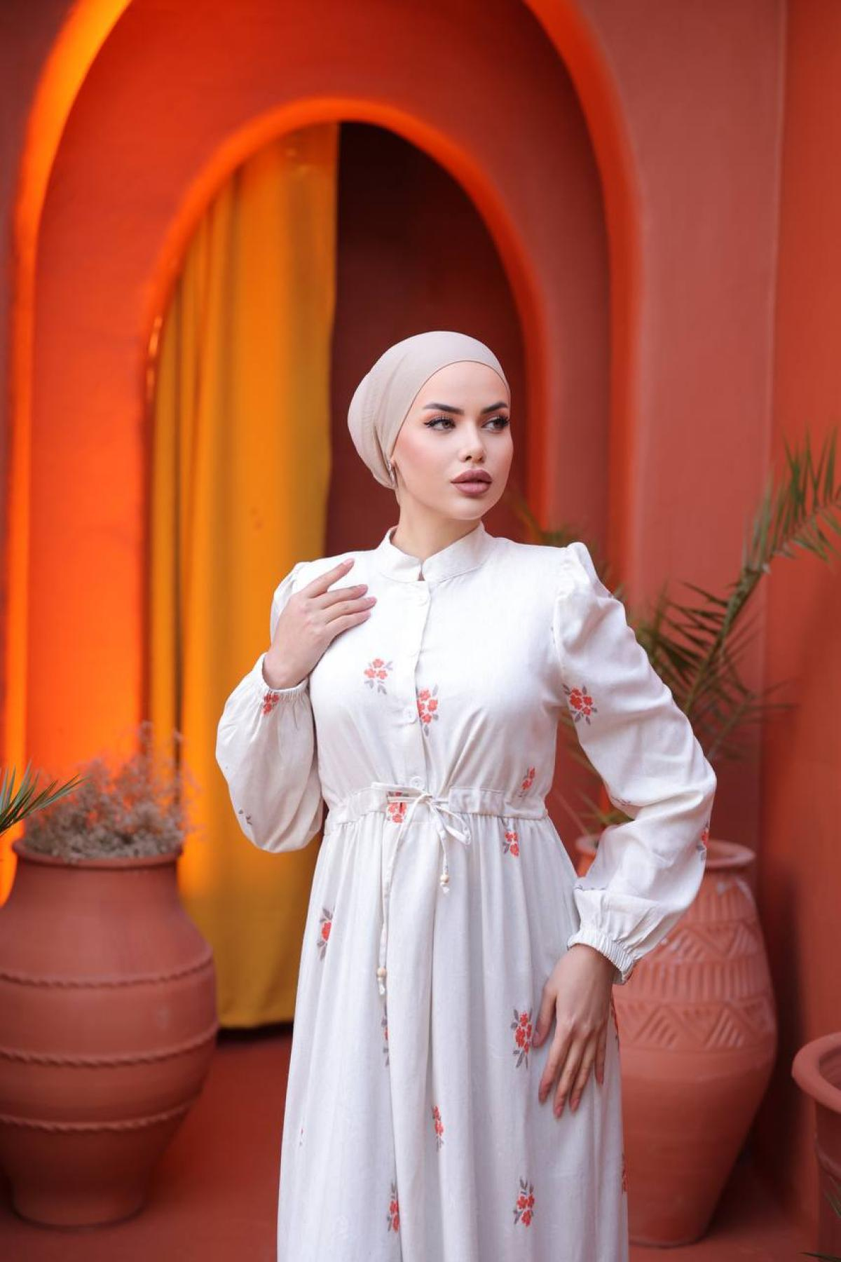 Women linen maxi dress floral wholesale Orange color 693274
