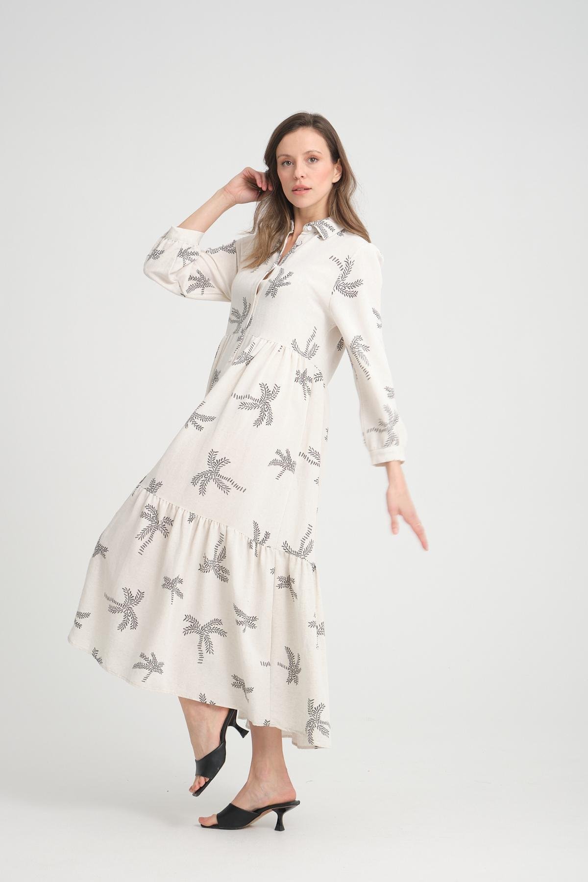 Women linen maxi dress wholesale White color 693912