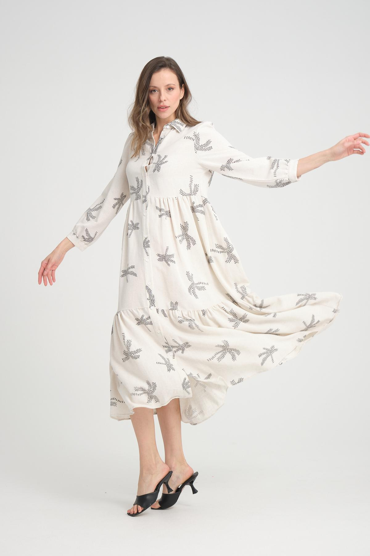 Women linen maxi dress wholesale White color 693912
