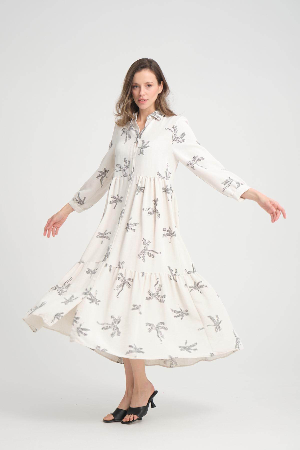 Women linen maxi dress wholesale White color 693912