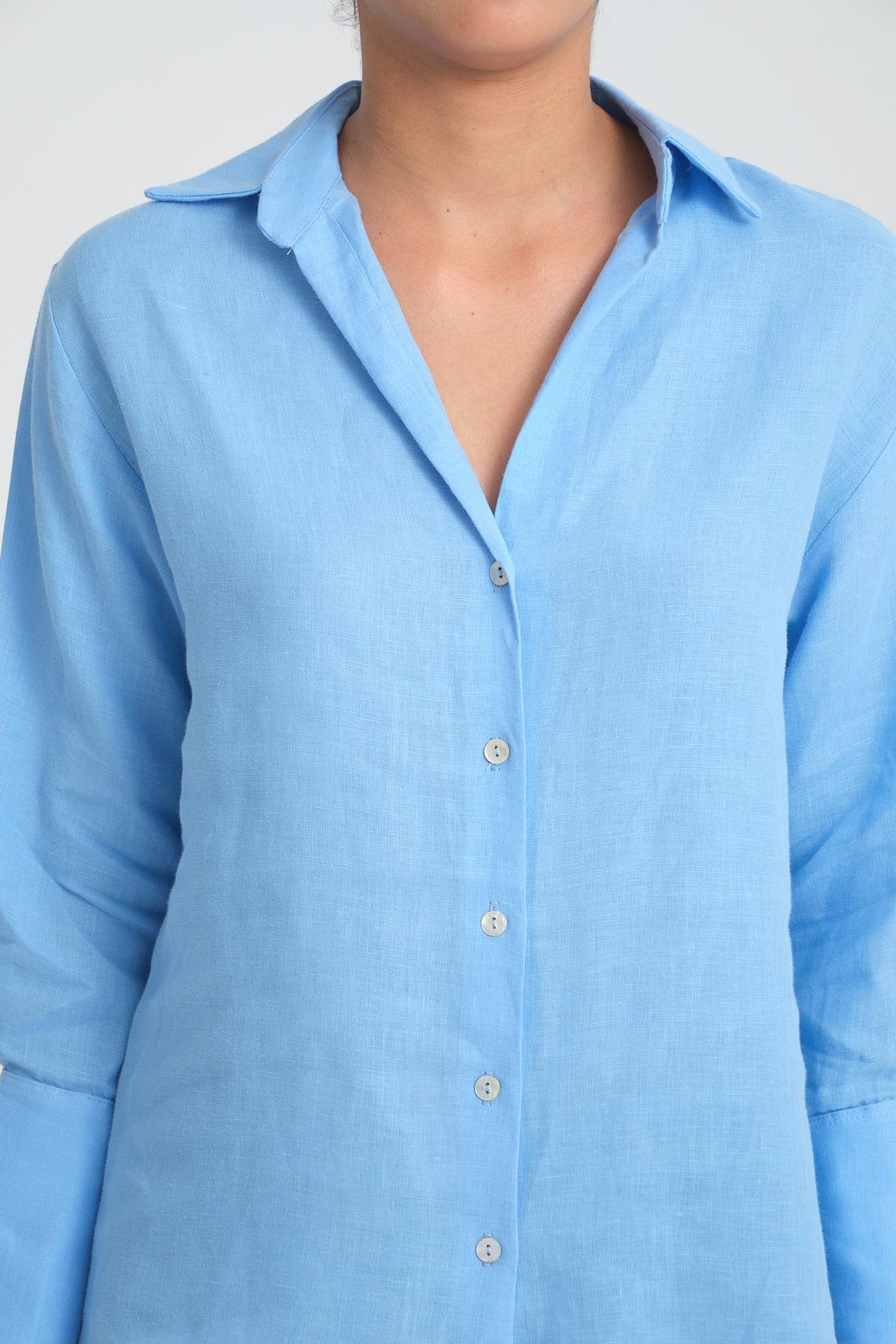 Women linen shirt wholesale Baby Blue color 693396