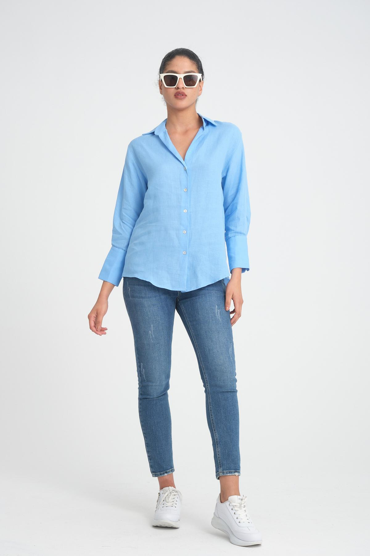 Women linen shirt wholesale Baby Blue color 693396