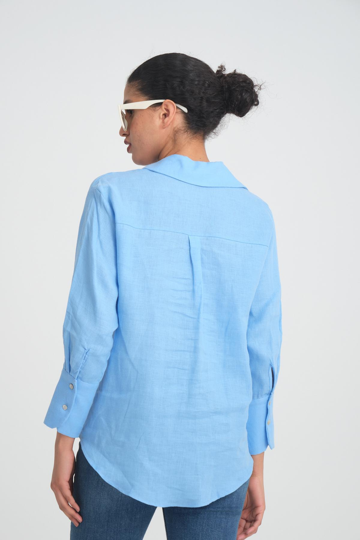 Women linen shirt wholesale Baby Blue color 693396