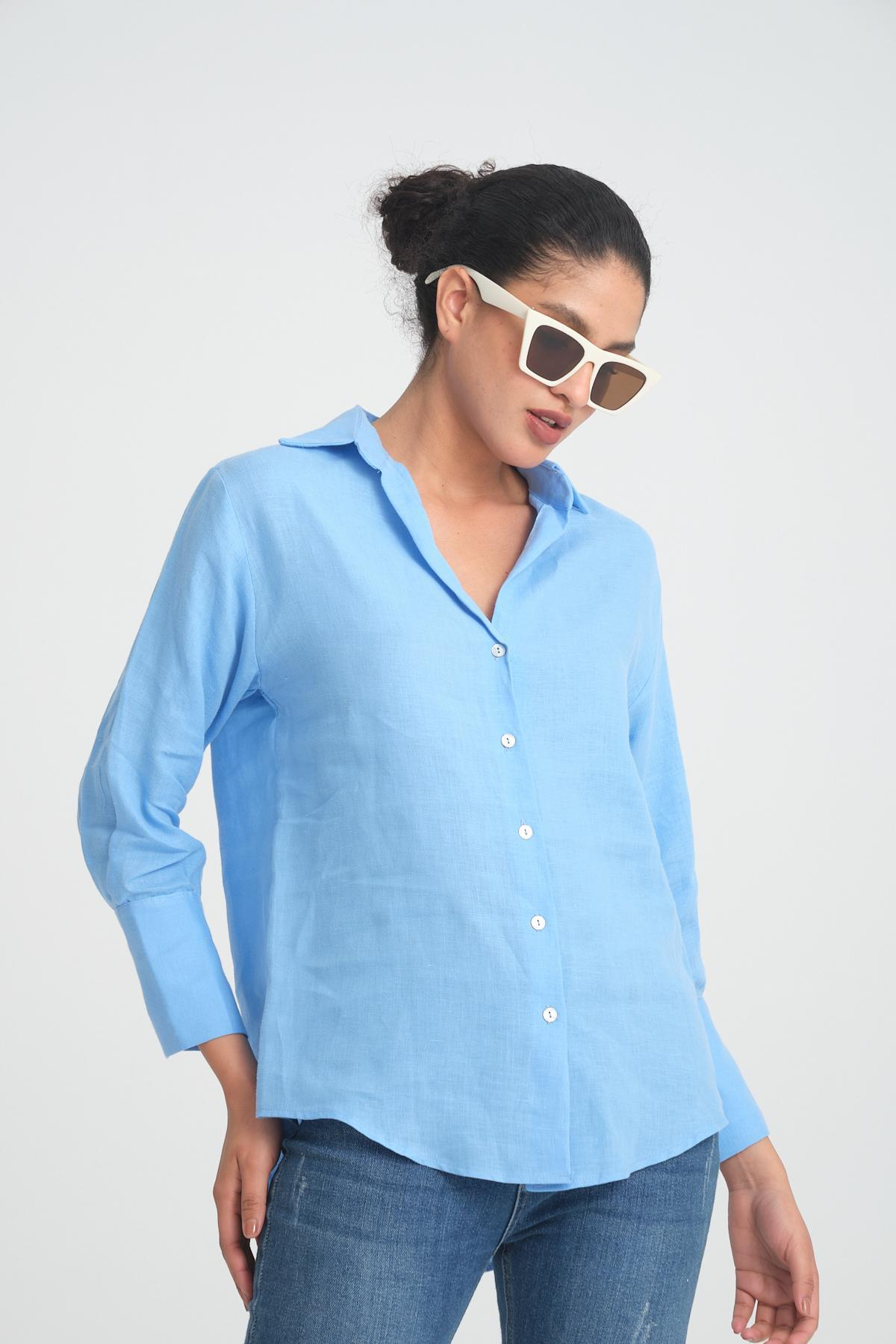 Women linen shirt wholesale Baby Blue color 693396