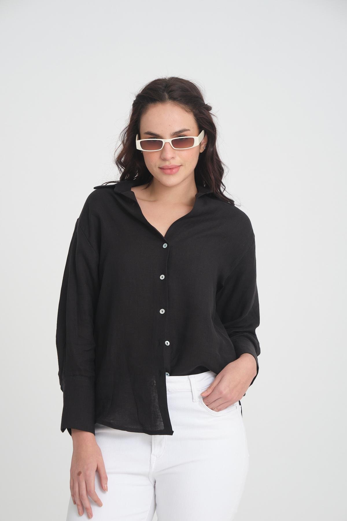 Women linen shirt wholesale Black color 693394