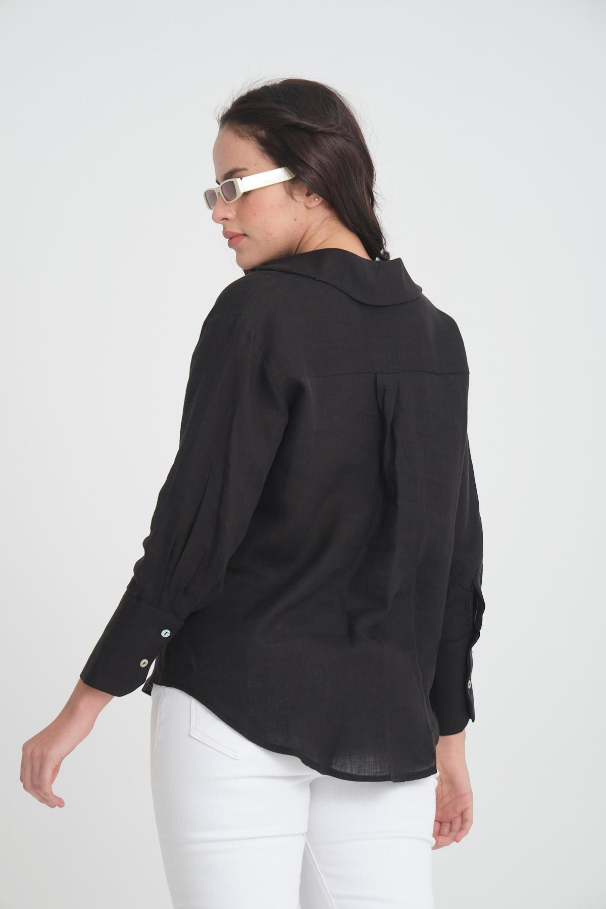Women linen shirt wholesale Black color 693394