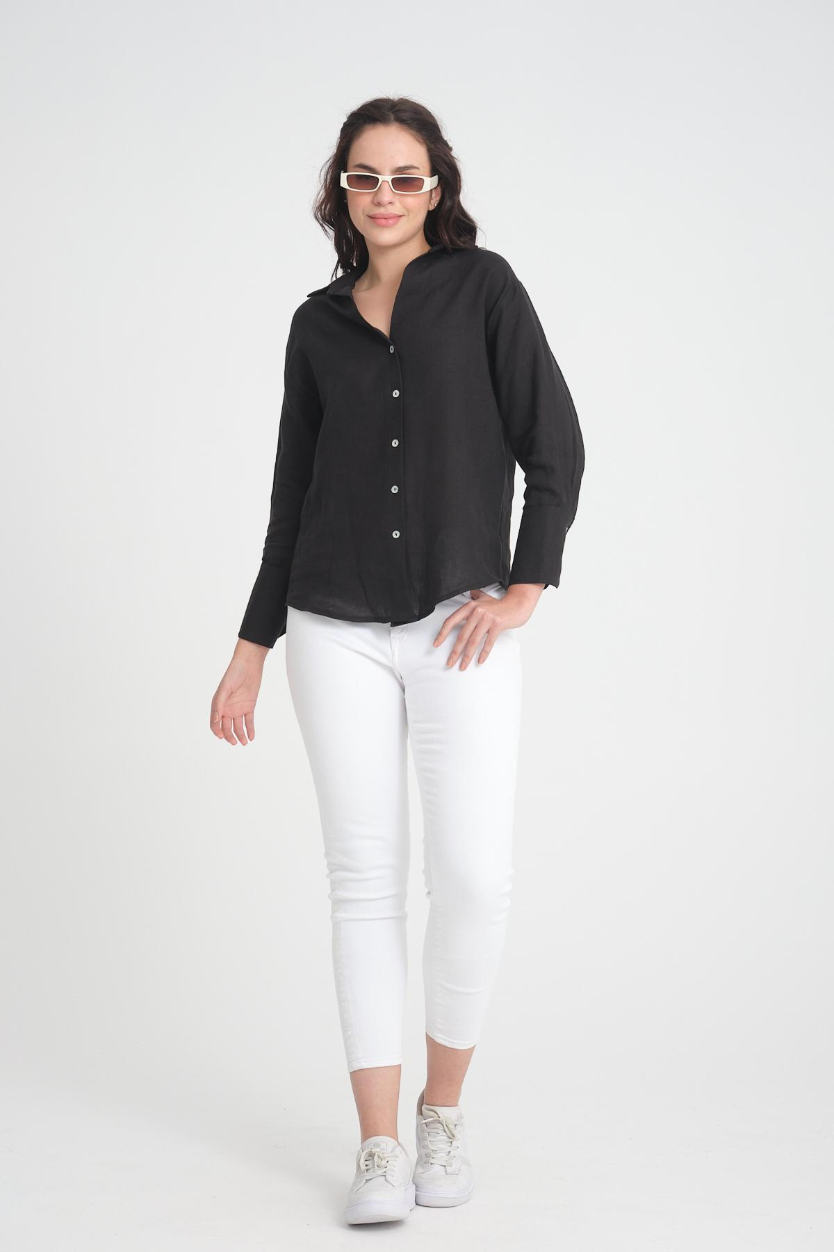 Women linen shirt wholesale Black color 693394