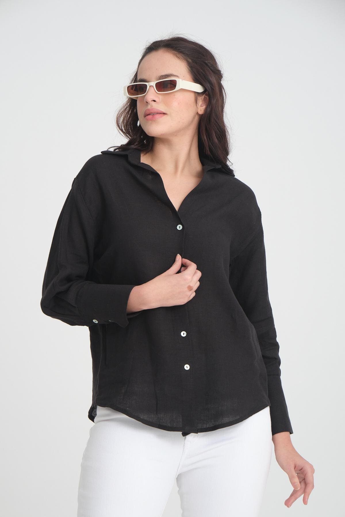 Women linen shirt wholesale Black color 693394