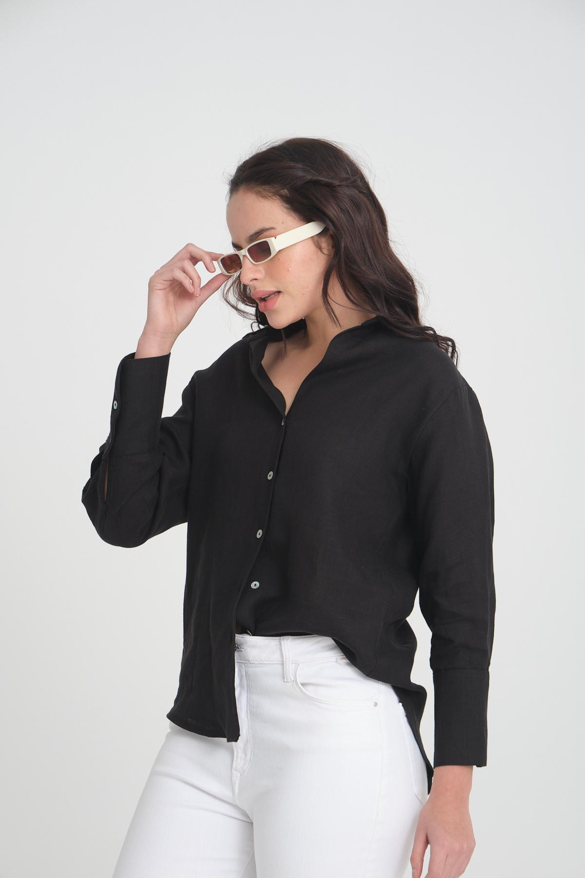 Women linen shirt wholesale Black color 693394