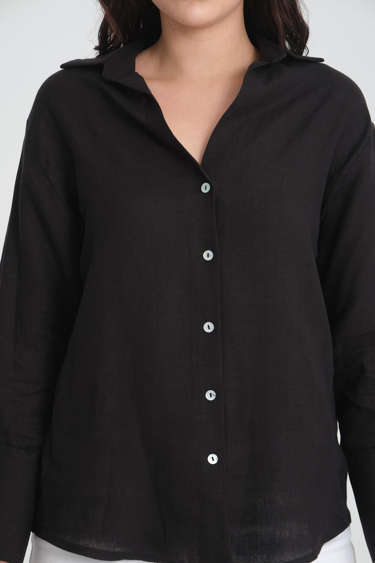 Women linen shirt wholesale Black color 693394